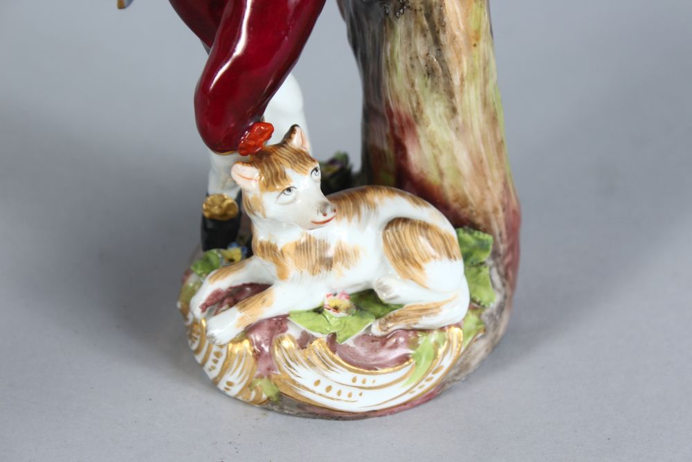 TWO MEISSEN PORCELAIN FIGURES OF A DANDY with sword and plumed hat, and another with a young man - Image 4 of 5