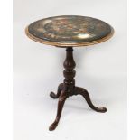 A GEORGE III MAHOGANY AND FAUX MARBLE TRIPOD TABLE, the circular top inset with slate and painted to