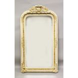 A VICTORIAN STYLE CREAM PAINTED PIER MIRROR, with decorative frame. 5ft 0ins high x 2ft 10ins wide.