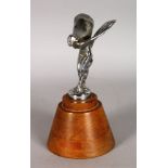 CHARLES SYKES A CHROME ROLLS ROYCE MASCOT. Signed. 4.5ins high, on a wooden base.