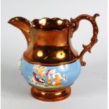 A 19TH CENTURY ENGLISH COPPER LUSTRE JUG. 6ins high.