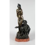 AFTER BRUNO ZACH (1891-1945) AUSTRIAN THE SLAVE TRADER, a bronze group of an Arab man and a girl, on