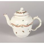 A RARE 18TH CENTURY BRISTOL TEAPOT AND COVER, painted with scattered flowers and an undulating