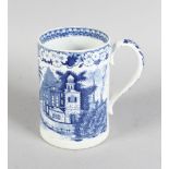 AN 18TH CENTURY ENGLISH POTTERY BLUE AND WHITE TANKARD, CIRCA. 1771, with initials T.D., No. 16.