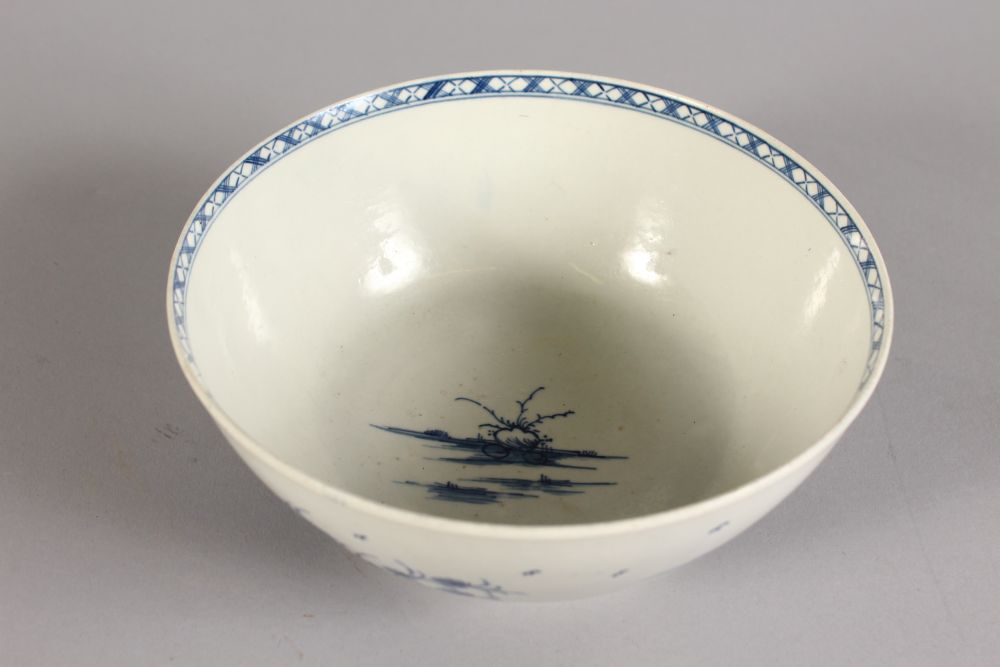 A WORCESTER BLUE AND WHITE BOWL, Crescent Mark in Blue. 7ins diameter. - Image 3 of 3