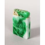 A CHINESE CARVED JADE SEAL. 3ins long.