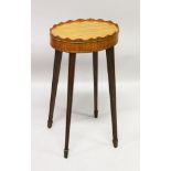 A GEORGE III DESIGN SATINWOOD AND MAHOGANY URN STAND, with galleried oval top on four moulded legs