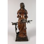 A DE WEVER (born 1836) BELGIAN "MARGARITE" A SUPERB BRONZE OF A YOUNG LADY standing holding a