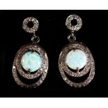 A PAIR OF GILSON OPAL SILVER DROP EARRINGS.