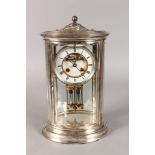 A 19TH CENTURY FRENCH SILVERED OVAL FOUR-GLASS CLOCK, No. 12318, striking on a single bell. 13ins