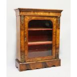 A VICTORIAN WALNUT PIER CABINET, with a single glazed door, marquetry inlaid decoration on a