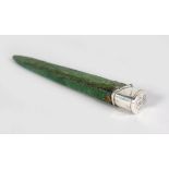 A LONG SILVER MOUNTED GEORGIAN SHAGREEN CASE. 8ins long.