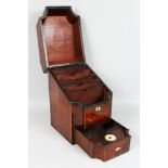 AN UNUSUAL GEORGE III MAHOGANY SERPENTINE FRONTED STATIONERY BOX with rising top, fitted interior