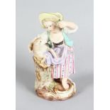 A GOOD SMALL 19TH CENTURY MEISSEN PORCELAIN FIGURE OF A YOUNG GIRL, CIRCA. 1860, holding a lamb