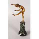 CLAIRE JEANNE ROBERTE COLINET (1880-1950) A GILT BRONZE OF A GIRL balancing two balls. 10ins high,