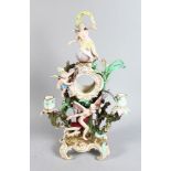 A GOOD 19TH CENTURY MEISSEN PORCELAIN CLOCK CASE, CIRCA. 1860, mounted with classical figures and