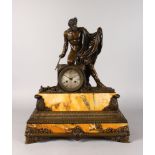 A VERY GOOD 19TH CENTURY FRENCH ORMOLU AND SIENNA MARBLE CLOCK with circular silvered dial,