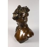JEF LAMBEAUX (1852-1908) BELGIAN A SUPERB BRONZE BUST AFTER THE ANTIQUE OF A CLASSICAL YOUNG BOY.