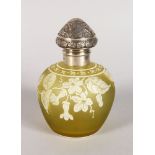 A VERY GOOD CAMEO GLASS, YELLOW AND WHITE SCENT BOTTLE with silver top, London 1889. 5,5ins high.