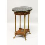 AN EMPIRE REVIVAL MAHOGANY, ORMOLU AND MARBLE GUERIDON, 20TH CENTURY, with oval top supported on