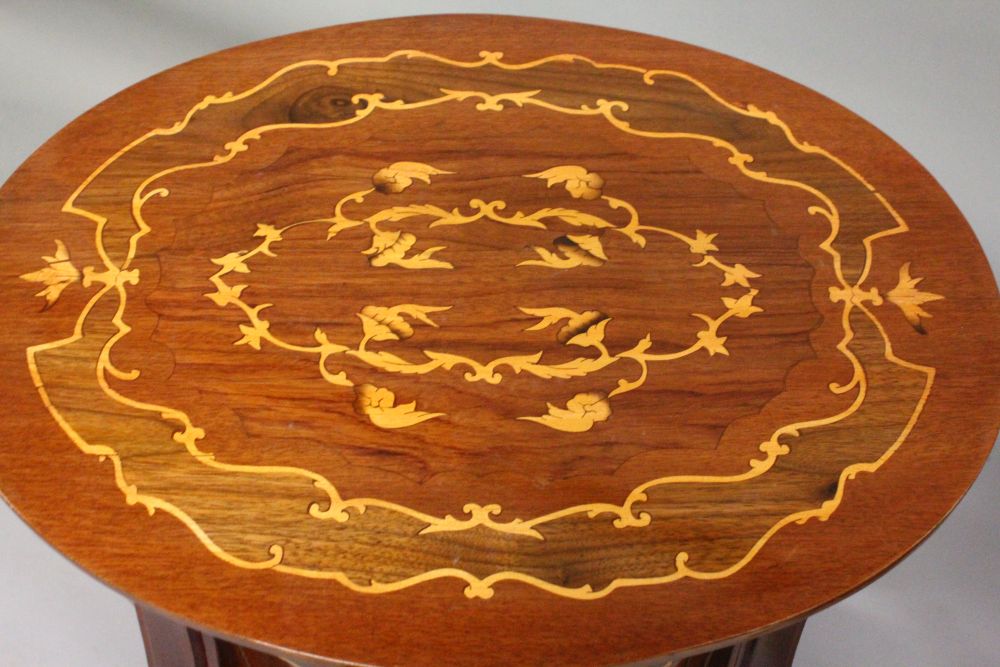 A PAIR OF FRENCH STYLE OVAL SIDE TABLES, with inlaid decoration, a single drawer on shaped legs - Image 2 of 2