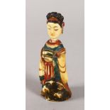 A CHINESE CARVED IVORY "YOUNG LADY" SCENT BOTTLE. 3.25ins high.