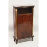 A SMALL LATE 19TH CENTURY MAHOGANY PEDESTAL CUPBOARD, with an open shelf above a door flanked by