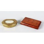 A GEORGIAN BRASS SNUFF BOX and A WOODEN SNUFF BOX (2).