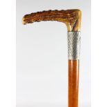 A CANE WITH WHIP, bone handle.