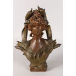 AFTER F. AIRD A BRONZED CLASSICAL FEMALE BUST. Signed. 15ins high.