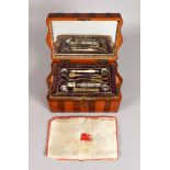 A GOOD PALAIS ROYAL SATINWOOD AND ROSEWOOD SEWING BOX, with brass ringed handle, mirror in the