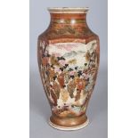 AN EARLY 20TH CENTURY JAPANESE SATSUMA HEXAGONAL SECTION EARTHENWARE VASE, 9.75in high.