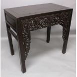 A GOOD 19TH CENTURY CHINESE RECTANGULAR HARDWOOD ALTAR TABLE, 39.75in wide x 23.25in deep x 37.5in