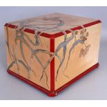 A VERY UNUSUAL EARLY 20TH CENTURY JAPANESE ART NOUVEAU STYLE CREAM GROUND TEBAKO LACQUER BOX &