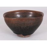 A CHINESE SONG STYLE JIAN WARE HARE'S FUR CERAMIC BOWL, the unglazed base with an incised mark, 4.