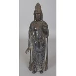 A CHINESE BRONZE FIGURE OF A STANDING GUANYIN, 11in high.