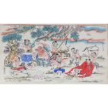 A 20TH CENTURY FRAMED CHINESE PAINTING ON PAPER OF A RECLINING BUDAI, in the company of