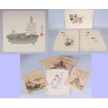 A GROUP OF THREE 19TH CENTURY JAPANESE EROTIC PAINTINGS ON PAPER, each leaf 15.3in x 10.8in; an