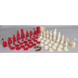 A GOOD 19TH CENTURY CHINESE CANTON IVORY CHESS SET, complete, the white king 3.8in high, the pawns