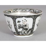 AN UNUSUAL 18TH CENTURY CHINESE GRISAILLE DECORATED PORCELAIN TEABOWL, 1.9in diameter & 1.2in high.