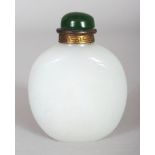 A GOOD QUALITY 19TH/20TH CENTURY WHITE JADE LIKE SNUFF BOTTLE & STOPPER, the sides engraved in