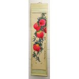 A CHINESE HANGING SCROLL PICTURE ON PAPER, depicting hanging peach, the picture itself 52.75in x