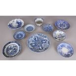 TEN PIECES OF MAINLY CHINESE BLUE & WHITE PORCELAIN, 18th to 20th Century, the largest piece 8.1in