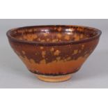 A SONG STYLE JIAN WARE BROWN GLAZED OIL SPOT CERAMIC BOWL, the glaze falling well short of the foot,