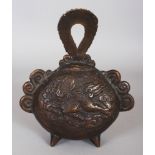 AN UNUSUAL JAPANESE MEIJI PERIOD BRONZE TEMPLE BELL, 6.25in wide & 7.4in high.