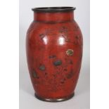 A JAPANESE MEIJI PERIOD MIXED METAL VASE, decorated with onlaid chrysanthemum and an incised lotus