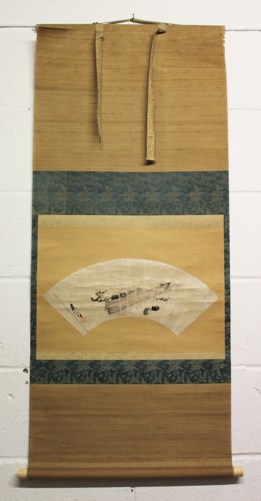 A JAPANESE MEIJI PERIOD HANGING SCROLL FAN PAINTING BY ZESHIN, with polished bone scroll ends, the - Image 2 of 4