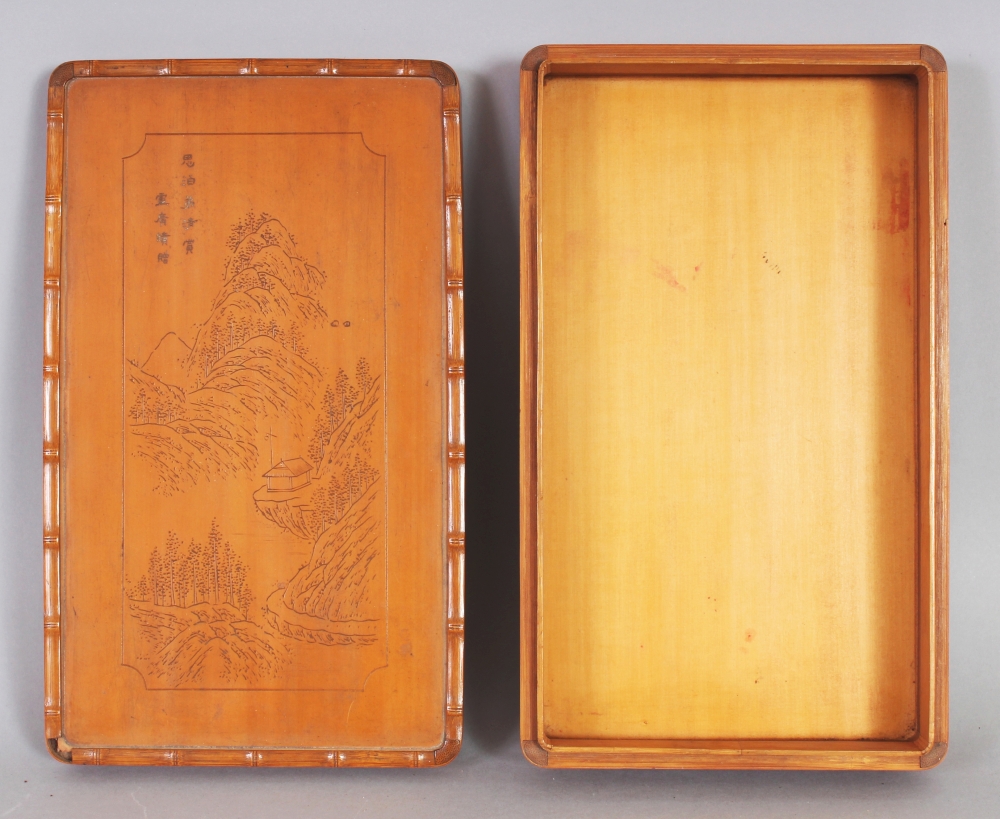 A GOOD QUALITY 20TH CENTURY CHINESE RECTANGULAR BAMBOO BOX & COVER, with rounded corners, the - Bild 5 aus 6