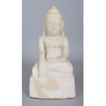 A SOUTH-EAST ASIAN CARVED MARBLE FIGURE OF BUDDHA, seated in meditation, 10.8in high.