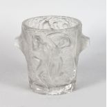 A LALIQUE ICE BUCKET, with two pairs of female nudes and moulded handles, marked R. Lalique. France.